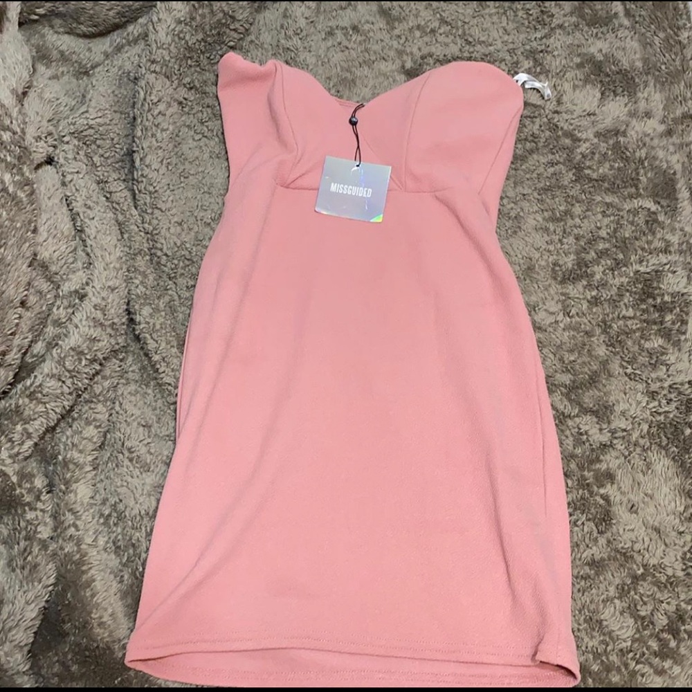 Misguided strapless rose gold dress